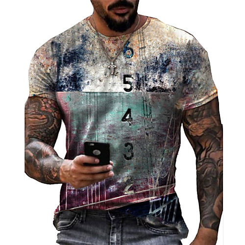 

Men's Unisex Tee T shirt Shirt 3D Print Cartoon Graphic Prints Number Letter Print Short Sleeve Daily Tops Casual Designer Big and Tall Round Neck Blue Yellow Gray / Summer