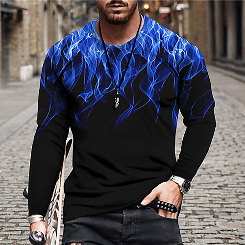 

Men's Unisex Tee T shirt Shirt 3D Print Graphic Prints Flame Print Long Sleeve Daily Tops Casual Designer Big and Tall Blue Yellow