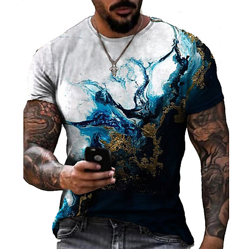 

Men's Tee T shirt Shirt 3D Print Graphic Geometric Crack Plus Size Short Sleeve Casual Tops Basic Designer Slim Fit Big and Tall Blue Green White