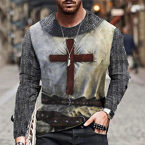 

Men's Unisex Tee T shirt Shirt 3D Print Graphic Prints Cross Print Long Sleeve Daily Tops Casual Designer Big and Tall Gray