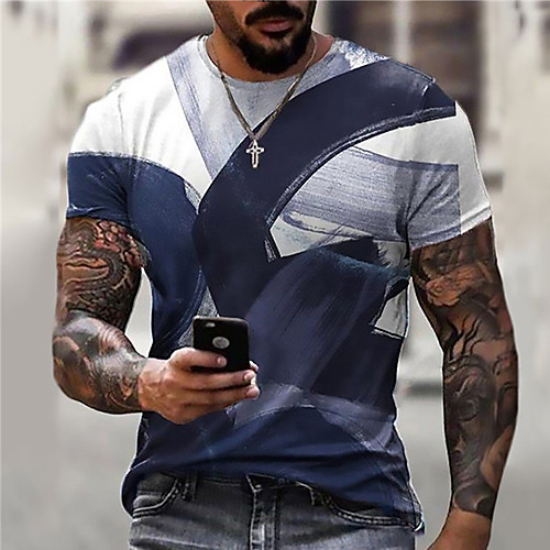 

Men's Unisex Tee T shirt Shirt 3D Print Circle Graphic Prints Geometry Print Short Sleeve Daily Tops Casual Designer Big and Tall Sea Blue Blue Dark Gray / Summer