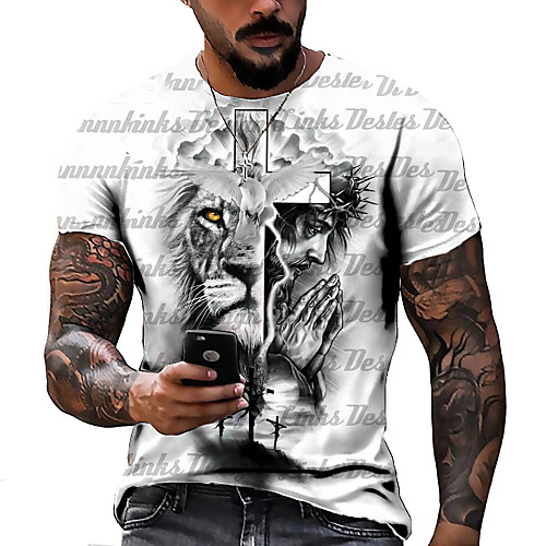 

Men's Unisex Daily Tee T shirt Shirt 3D Print Graphic Prints Lion Print Short Sleeve Tops Casual Designer Big and Tall Blue-Green Purple Gray / Summer