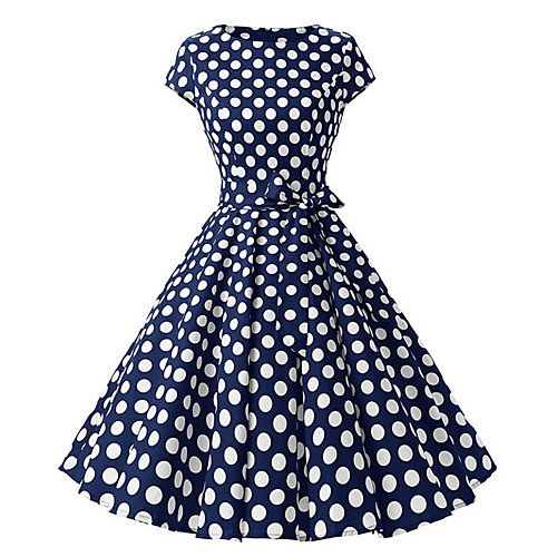 

Audrey Hepburn Polka Dots 1950s Vintage Vacation Dress Dress Rockabilly Prom Dress Women's Costume Blue / White / Black Vintage Cosplay Homecoming Prom Short Sleeve Knee Length