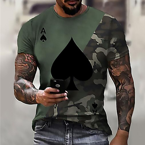 Herren Unisex Tee T-Shirt Hemd 3D-Druck Grafik-Drucke Poker Druck Kurzarm Alltag Oberteile Freizeit Designer Groß und hoch Blau Purpur Grau / Sommer