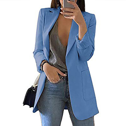 

Women's Blazer Solid Color Classic Chic & Modern Long Sleeve Coat Fall Spring Casual Open Front Regular Jacket Wine / Peaked Lapel