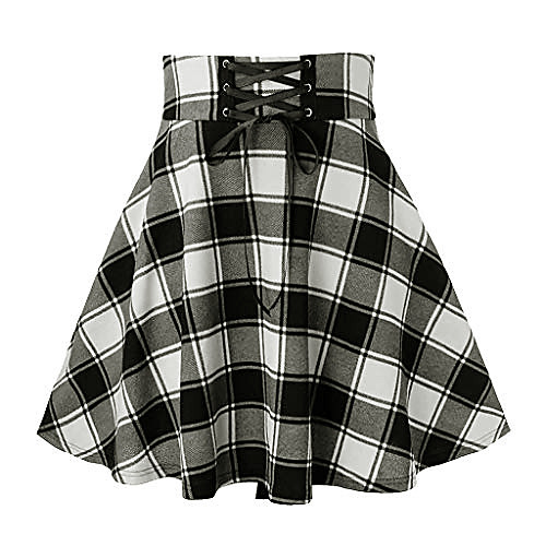 

women a line pleated skater skirts Christmas cheerleader high waist plaid flared black and white red S M L XL XXL