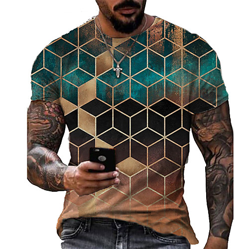 

Men's Tee T shirt Shirt 3D Print Graphic Geometric Plus Size Short Sleeve Casual Tops Basic Designer Slim Fit Big and Tall A B C