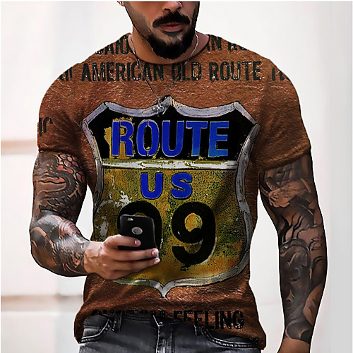 

Men's Tee T shirt Shirt 3D Print Graphic Prints Letter Print Short Sleeve Daily Tops Cotton Casual Designer Big and Tall Round Neck Blue Orange Royal Blue / Summer