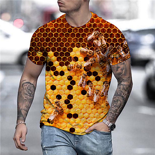 

Men's Unisex Tee T shirt Shirt 3D Print Graphic Prints Bee Print Short Sleeve Daily Tops Casual Designer Big and Tall Yellow