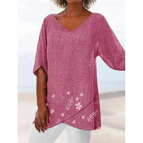 

floral short sleeve printed polyester crew neck vintage summer gray top
