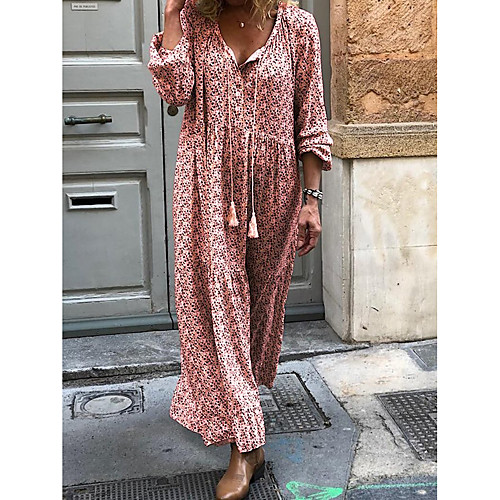 

Women's Shift Dress Maxi long Dress Purple Yellow Gray Green Red Long Sleeve Print Print Spring Summer V Neck Hot Casual Boho vacation dresses Loose 2021 S M L XL XXL 3XL 4XL 5XL