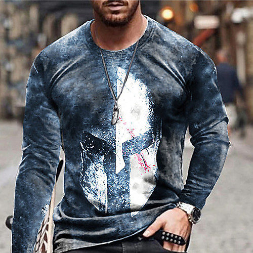 

Men's Unisex Tee T shirt Shirt 3D Print Graphic Prints Mask Print Long Sleeve Daily Tops Casual Designer Big and Tall Blue Yellow Gray