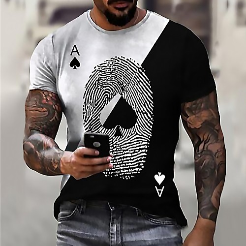 Herren Unisex Tee T-Shirt Hemd 3D-Druck Grafik-Drucke Poker Druck Kurzarm Alltag Oberteile Freizeit Designer Groß und hoch Schwarz / Weiß Blau Gelb / Sommer