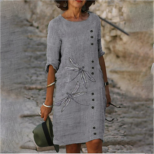 

Women's Shift Dress Knee Length Dress Green Gray Purple Light Blue 3/4 Length Sleeve Print Animal Print Summer Round Neck Casual 2022 S M L XL XXL 3XL 4XL 5XL / Loose