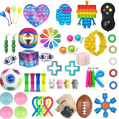 

50PCS Push Bubble Pop Fidget Sensory Toy Colorful Push It Popping Silicone Game Toy Anxiety Stress Reliever Autism Learning Materials for Kids Children Adults