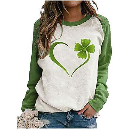 

ladies love four-leaf clover print sweatshirt, st patrick days shamrock shirt for women (m,fba)