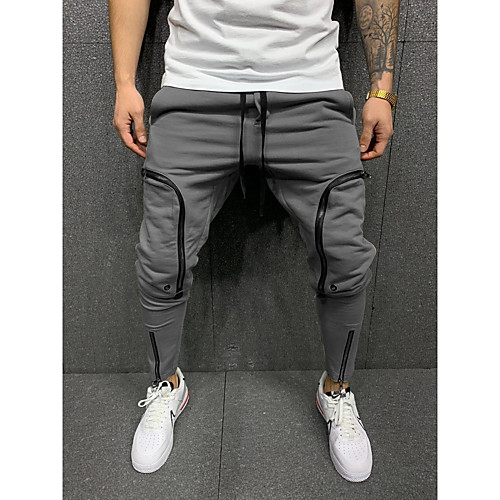

Men's Cargo Streetwear Pants Trousers Sporty Multiple Pockets Full Length Pants Sports Micro-elastic Solid Color Sports Mid Waist Loose Black Gray Red White M L XL XXL 3XL / Drawstring