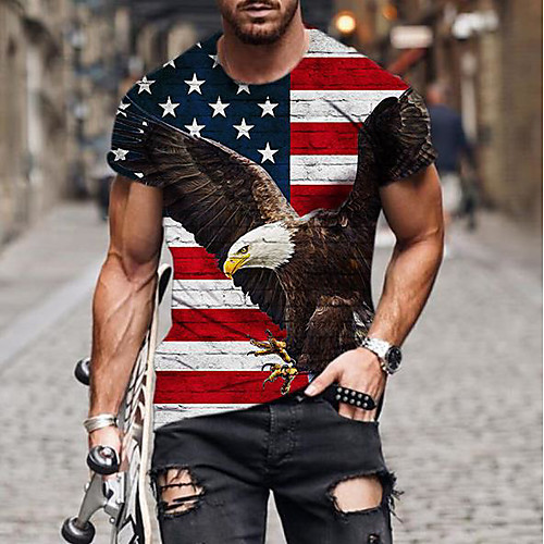 

Men's Tee T shirt Shirt 3D Print Graphic Eagle American Flag Independence Day Plus Size Short Sleeve Casual Tops Basic Designer Slim Fit Big and Tall Black / Summer