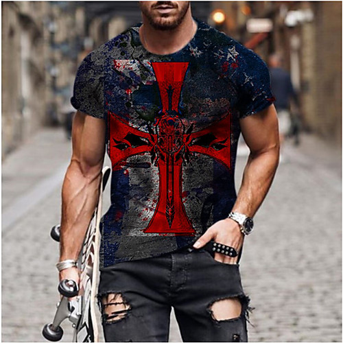 

Men's Tee T shirt Shirt 3D Print Graphic American Flag Independence Day Plus Size Short Sleeve Casual Tops Basic Designer Slim Fit Big and Tall Blue Brown / Summer
