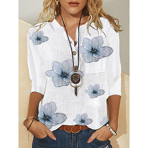 

half sleeve floral v neck shift blouse