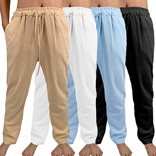 

men's yoga pants casual cotton slim full length pants - loose lightweight drawstring yoga beach trousers workout trousers - 7 colors