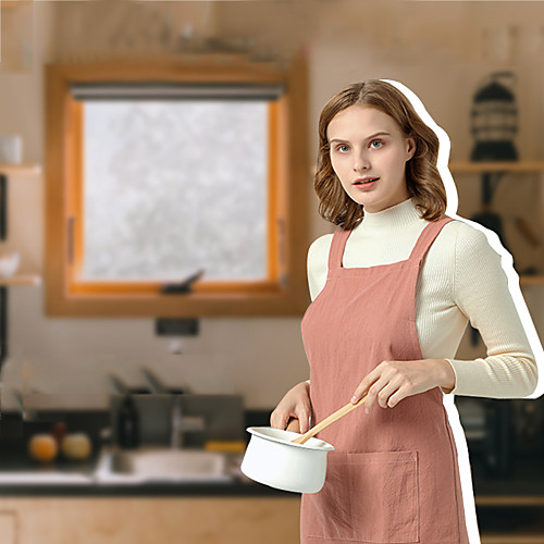 

Lace-free Apron Japanese-style Solid Color Simple Washed Cotton and Linen Tieless Apron Kitchen Coffee Shop Cake Room Overalls