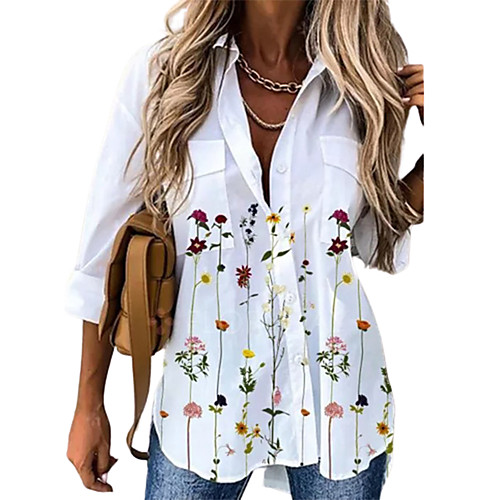 

floral 3/4 sleeve casual shirt collar shirts & tops
