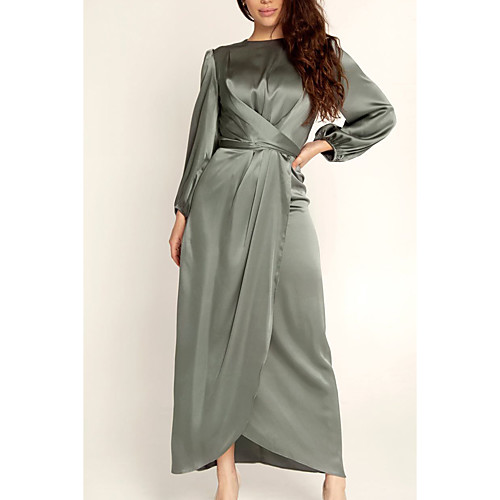 

Women's Chiffon Dress Maxi long Dress Purple Blushing Pink Gray Green Black Brown Long Sleeve Solid Color Layered Ruched Spring Summer Round Neck Elegant Holiday Beach Bishop Sleeves 2021 S M L XL XXL