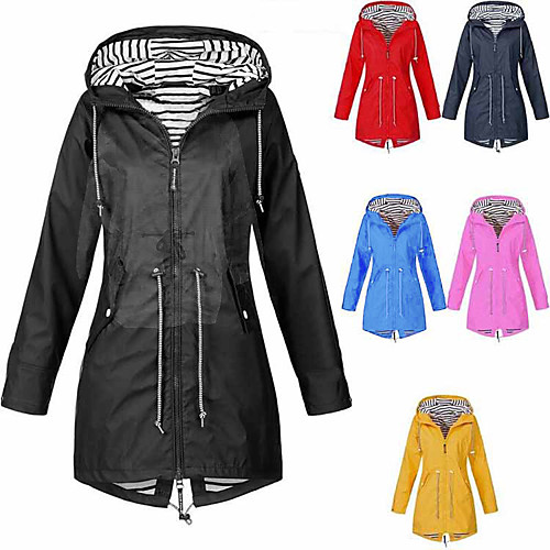 

women's rain jacket solid waterproof and windproof outdoor plus size hooded raincoat parka winter jacket klgda red