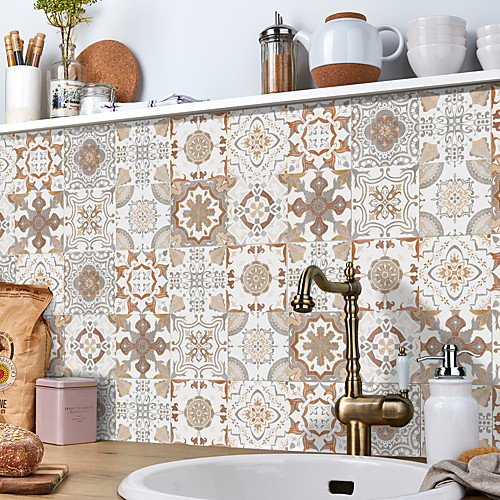 

24pcs Creative Kitchen Bathroom Living Room Self-adhesive Wall Stickers Waterproof Retro Mosaic Tile Stickers