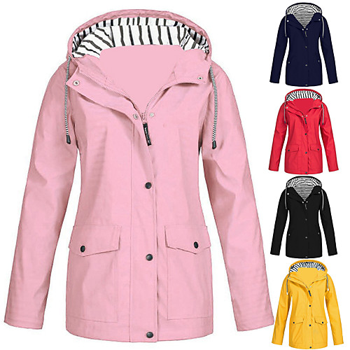 

Plus Size Women's Hiking Raincoat Waterproof Hiking Jacket Rain Jacket Cotton Outdoor Solid Color Windproof Quick Dry Lightweight Windbreaker Coat Parka Full Length Visible Zipper Hunting Fishing