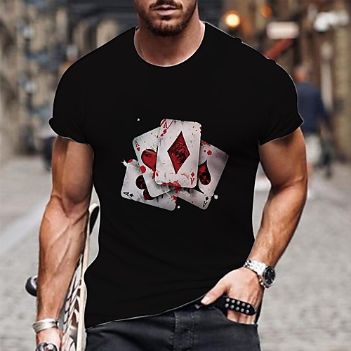 

Men's Unisex Tee T shirt Hot Stamping Graphic Prints Card Plus Size Print Short Sleeve Casual Tops Cotton Basic Designer Big and Tall Round Neck Black / Summer