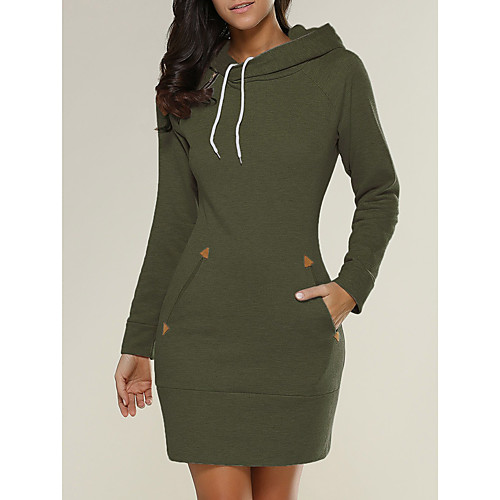 

Women's Sheath Dress Short Mini Dress ArmyGreen Black Red Wine Light Grey Dark Gray Long Sleeve Solid Color Pocket Fall Winter Hooded Basic Casual Modern 2022 S M L XL 2XL 3XL 4XL 5XL / Loose