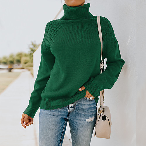 

Women's Pullover Sweater Jumper Knitted Solid Color Stylish Basic Casual Long Sleeve Loose Sweater Cardigans Turtleneck Fall Winter Army Green Brown Beige / Going out