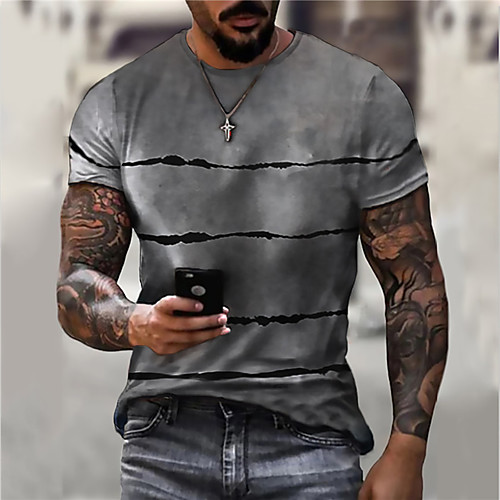 Herren Unisex Tee T-Shirt Hemd 3D-Druck Gestreift Grafik-Drucke Druck Kurzarm Alltag Oberteile Freizeit Designer Groß und hoch Grau