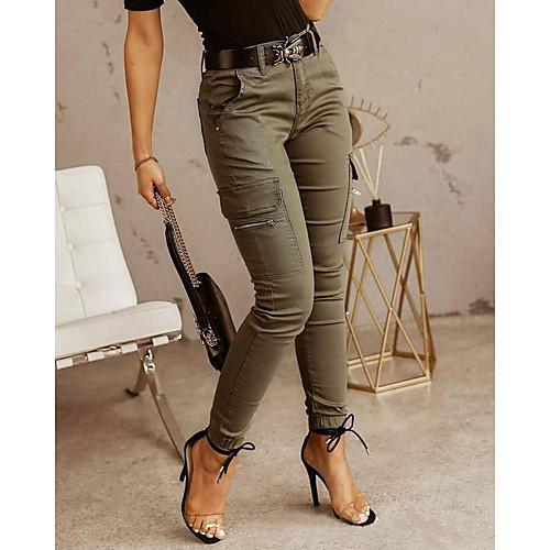 

Women's Basic Casual / Sporty Tactical Cargo Trousers Side Pockets Patchwork Full Length Pants Business Micro-elastic Plain Cotton Comfort Mid Waist Slim Black Gray Green S M L XL XXL
