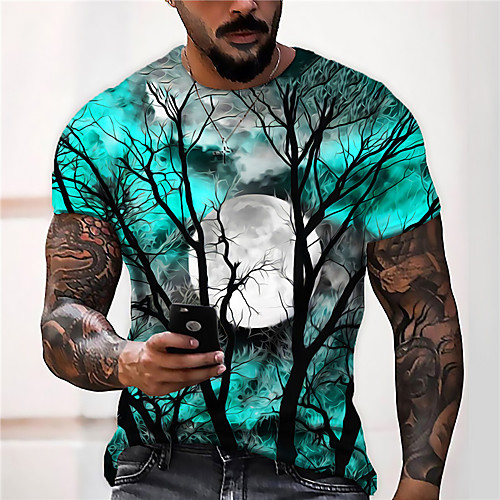 

Men's Unisex Halloween Tee T shirt Shirt 3D Print Graphic Prints Moon Print Short Sleeve Tops Casual Designer Big and Tall Blue Purple Gray / Summer