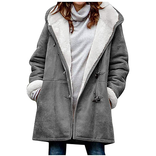 

Women's Parka Daily Fall Winter Regular Coat Regular Fit Casual Jacket Long Sleeve Solid Colored Loose Fit Gray Black Brown
