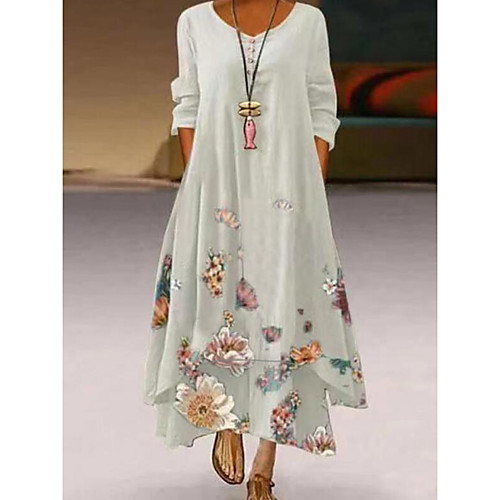 

Women's A Line Dress Maxi long Dress Green Blue White Purple Pink Gray Red Yellow Long Sleeve Floral Print Print Spring Summer Round Neck Casual Vintage 2021 S M L XL XXL 3XL 4XL 5XL / Loose