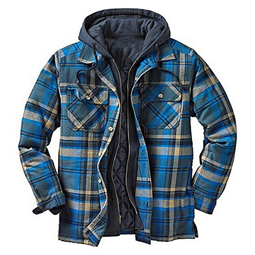 

Men's Jacket Daily Fall Winter Regular Coat Regular Fit Thermal Warm Sporty Jacket Long Sleeve Geometric Quilted Blue Light Brown Khaki