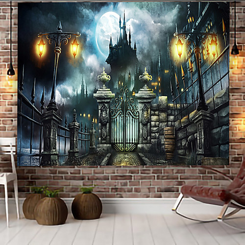 

Halloween Wall Tapestry Art Decor Blanket Curtain Hanging Home Bedroom Living Room Decoration Psychedelic Haunted Scary Pumpkin Skull Skeleton Bat Castle Grim Reaper Polyester