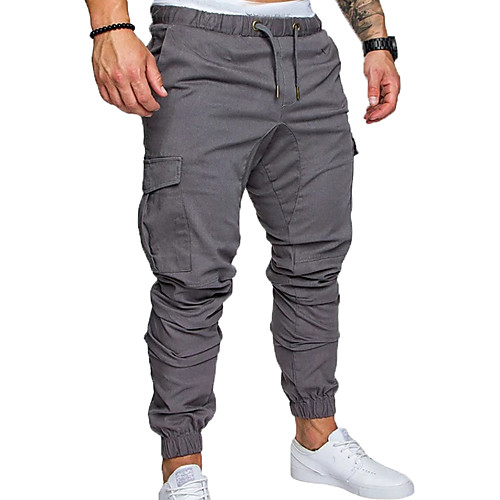 

Men's Jogger Pants Sporty Streetwear Tactical Cargo Trousers with Side Pocket Breathable Loose Pants Solid Colored Full Length Elastic Waistband Drawstring Blue Wine Army Green Khaki White