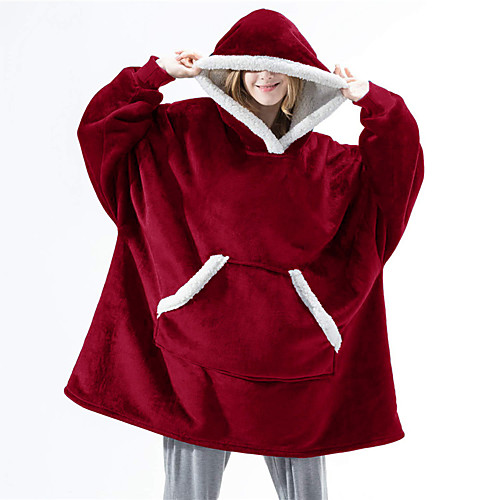 

Women's Couple's Warm Gift Pajamas Nightgown Hoddie Blanket Home Party Bed Club Patchwork Grid / Plaid Pure Color Fleece Plush Simple Soft Fall Winter Hoodie Long Sleeve Not Specified Pocket