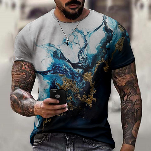 

Men's Tee T shirt Shirt 3D Print Graphic Geometric Crack Plus Size Short Sleeve Casual Tops Basic Designer Slim Fit Big and Tall Blue Green White