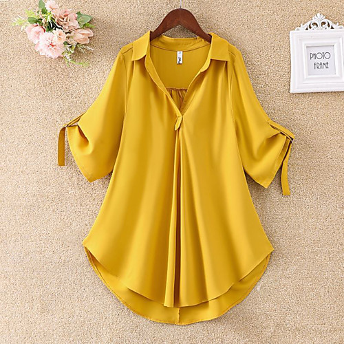 

Women's Plus Size Tops Blouse Shirt Plain Print Short Sleeve Shirt Collar Streetwear Daily Weekend Chiffon Fall Summer White Black