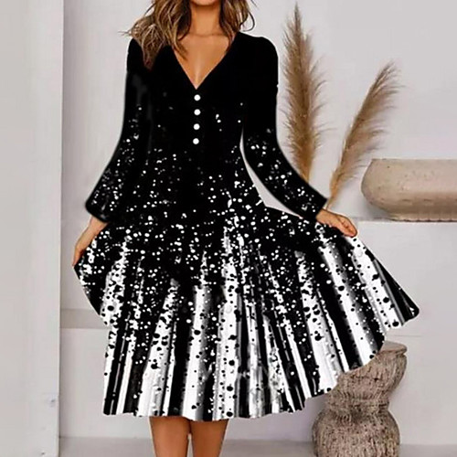 

Women's A Line Dress Midi Dress Black Long Sleeve Polka Dot Print Print Fall Winter V Neck Casual Vintage 2022 S M L XL XXL 3XL