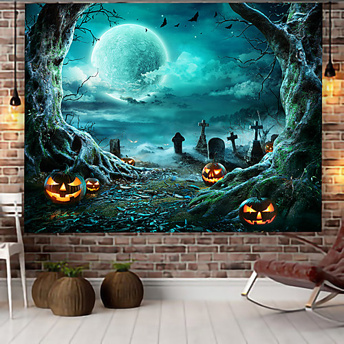 

Halloween Wall Tapestry Art Decor Blanket Curtain Hanging Home Bedroom Living Room Decoration Psychedelic Haunted Scary Pumpkin Skull Skeleton Bat Castle Grim Reaper Polyester