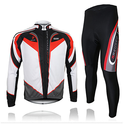

Arsuxeo Men's Long Sleeve Cycling Jersey with Tights Cycling Jacket Summer Spandex Silicon Polyester Black / Red Purple Yellow Patchwork Bike Clothing Suit Thermal Warm 3D Pad Quick Dry Breathable