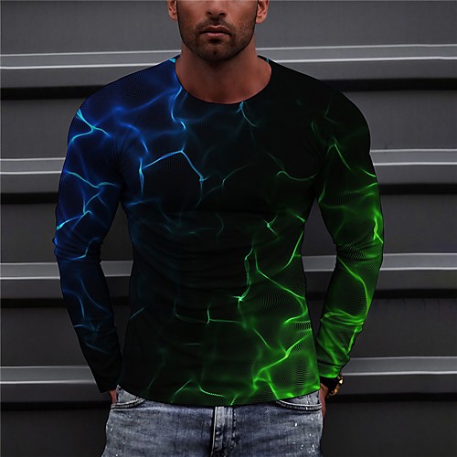 

Men's Unisex Tee T shirt Shirt 3D Print Graphic Prints Streamer Print Long Sleeve Daily Tops Casual Designer Big and Tall Blue Purple Yellow