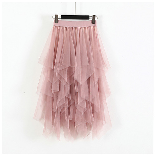 

Women's Elegant & Luxurious Princess Lolita Swing Knee Length Skirts Party / Evening Cocktail Party Solid Colored Layered Tulle Almond Blushing Pink Black One-Size / Loose